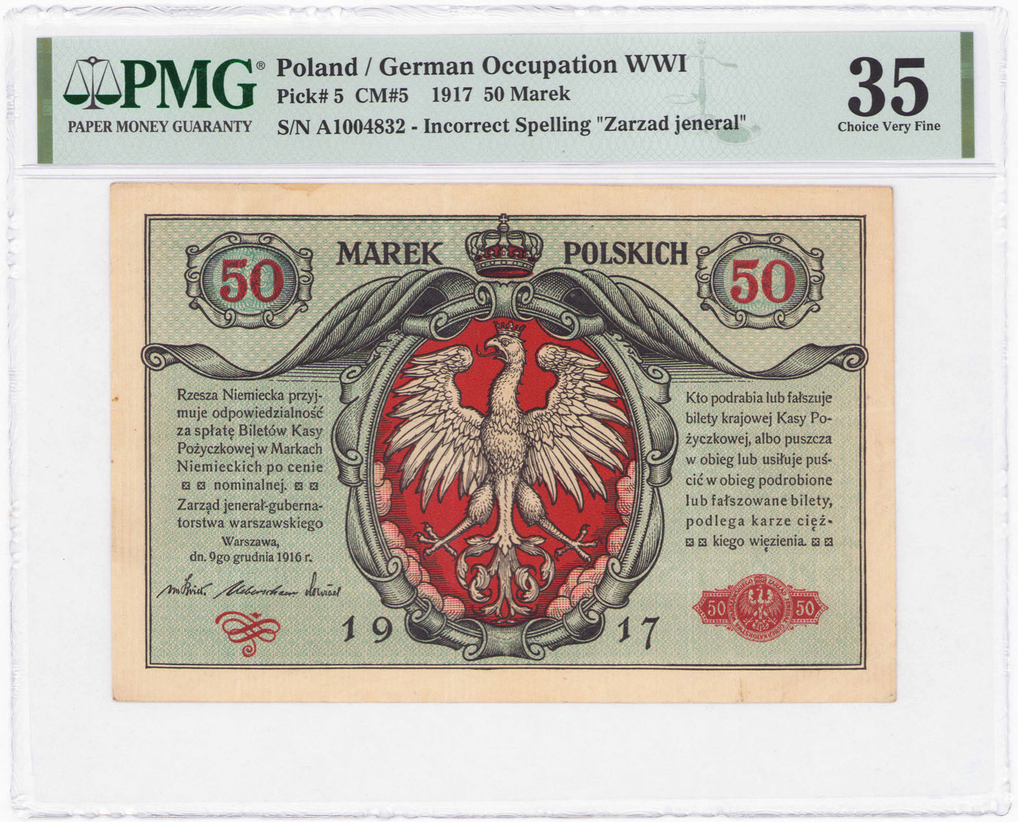 50 marek polskich 1916 seria A - jenerał, Biletów - PMG 35